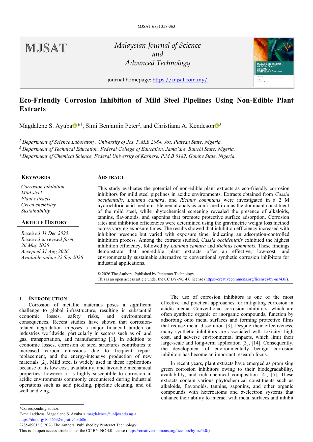 Eco-Friendly Corrosion Inhibition of Mild Steel Pipelines Using Non-Edible Plant Extracts