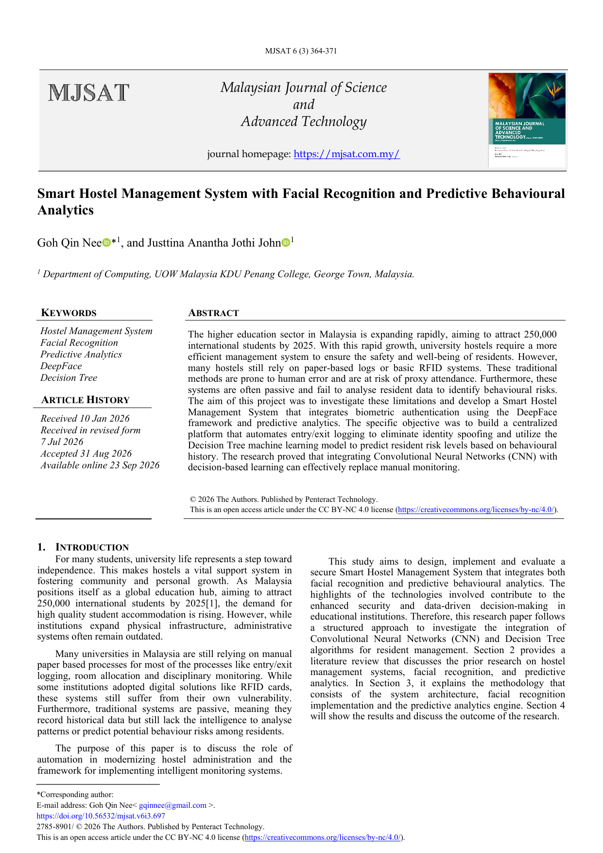 Smart Hostel Management System with Facial Recognition and Predictive Behavioural Analytics