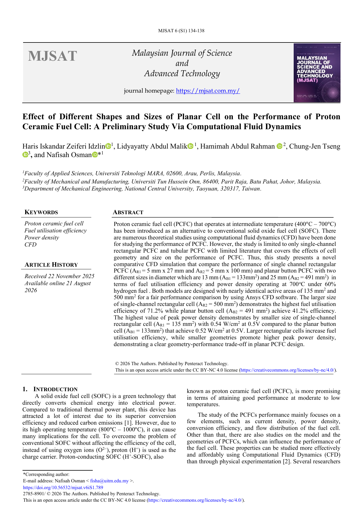 Effect of Different Shapes and Sizes of Planar Cell on the Performance of Proton Ceramic Fuel Cell: A Preliminary Study Via Computational Fluid Dynamic