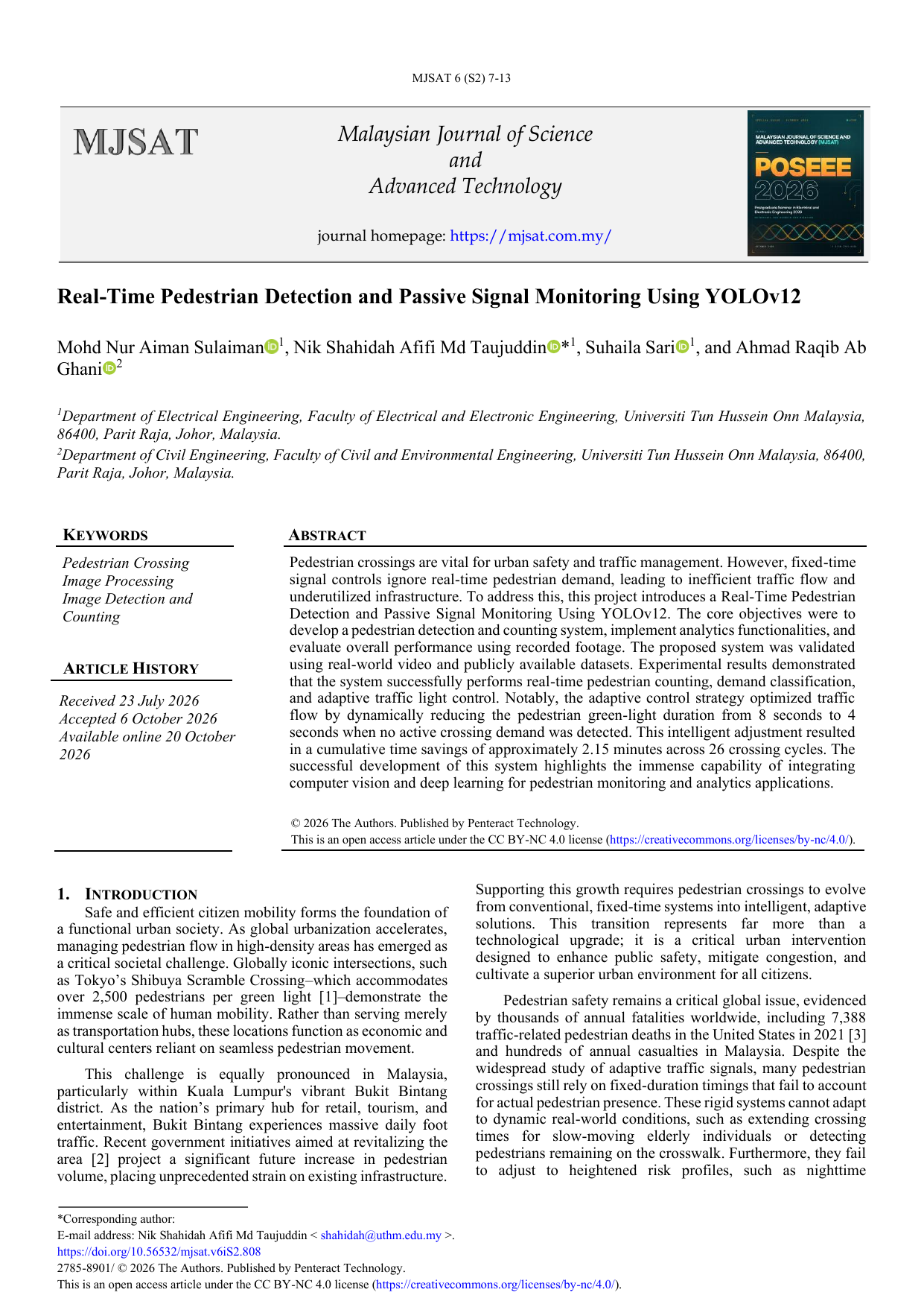Real-Time Pedestrian Detection and Passive Signal Monitoring Using YOLOv12