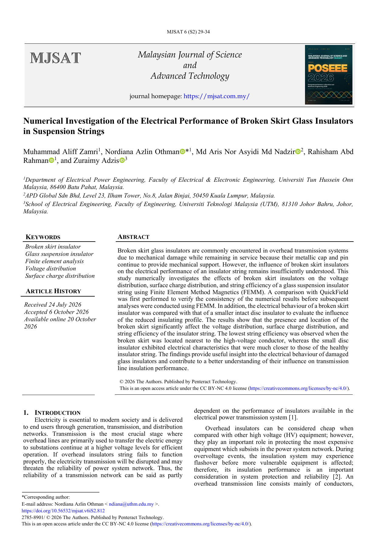 Numerical Investigation of the Electrical Performance of Broken Skirt Glass Insulators in Suspension Strings