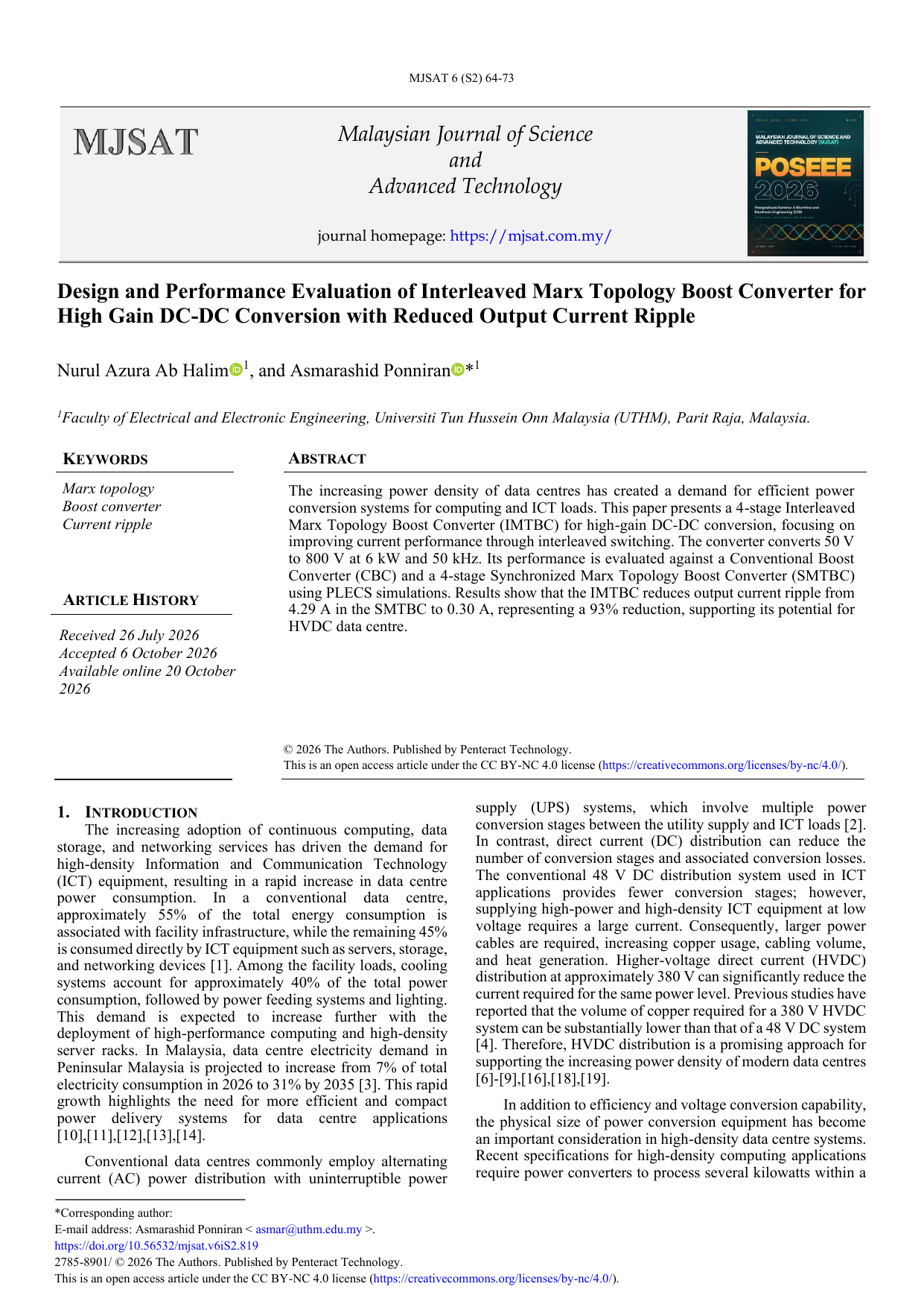 Design and Performance Evaluation of Interleaved Marx Topology Boost Converter for High Gain DC-DC Conversion with Reduced Output Current Ripple