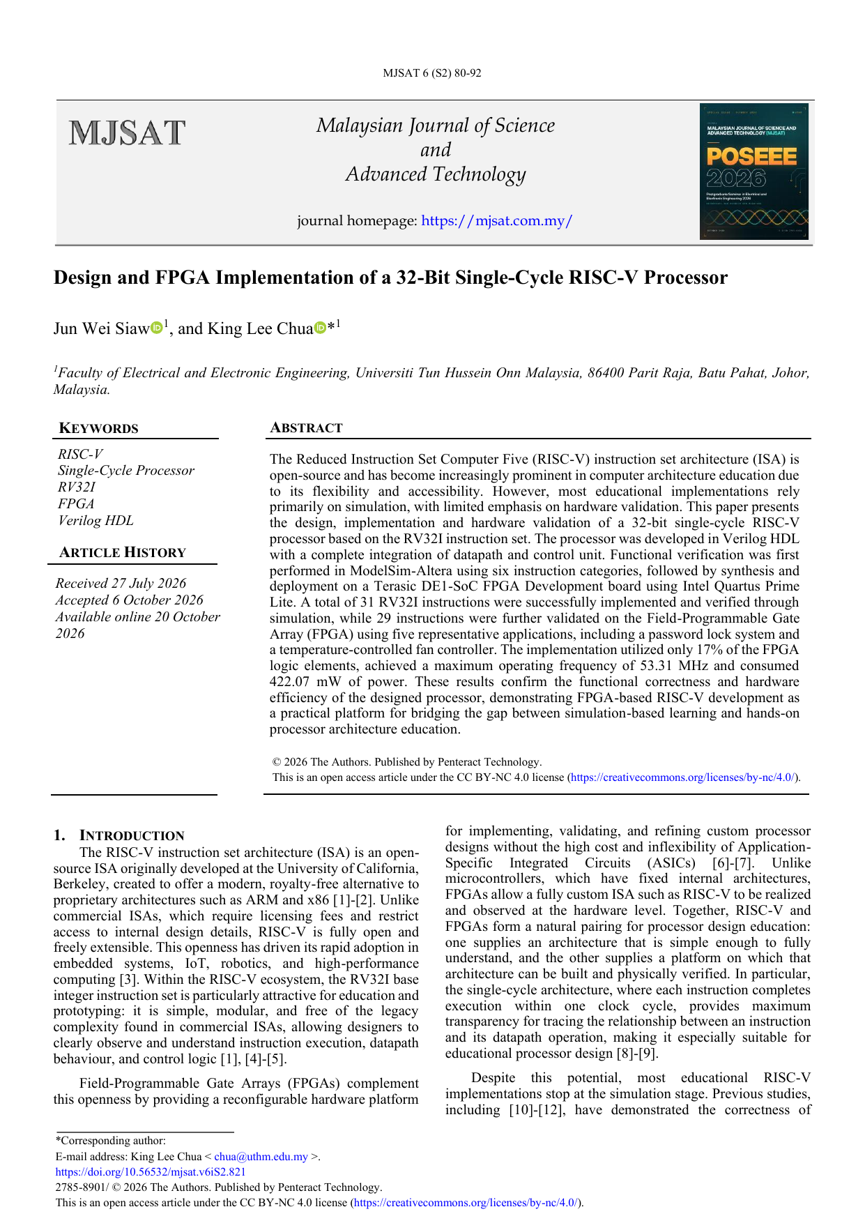 Design and FPGA Implementation of a 32-Bit Single-Cycle RISC-V Processor