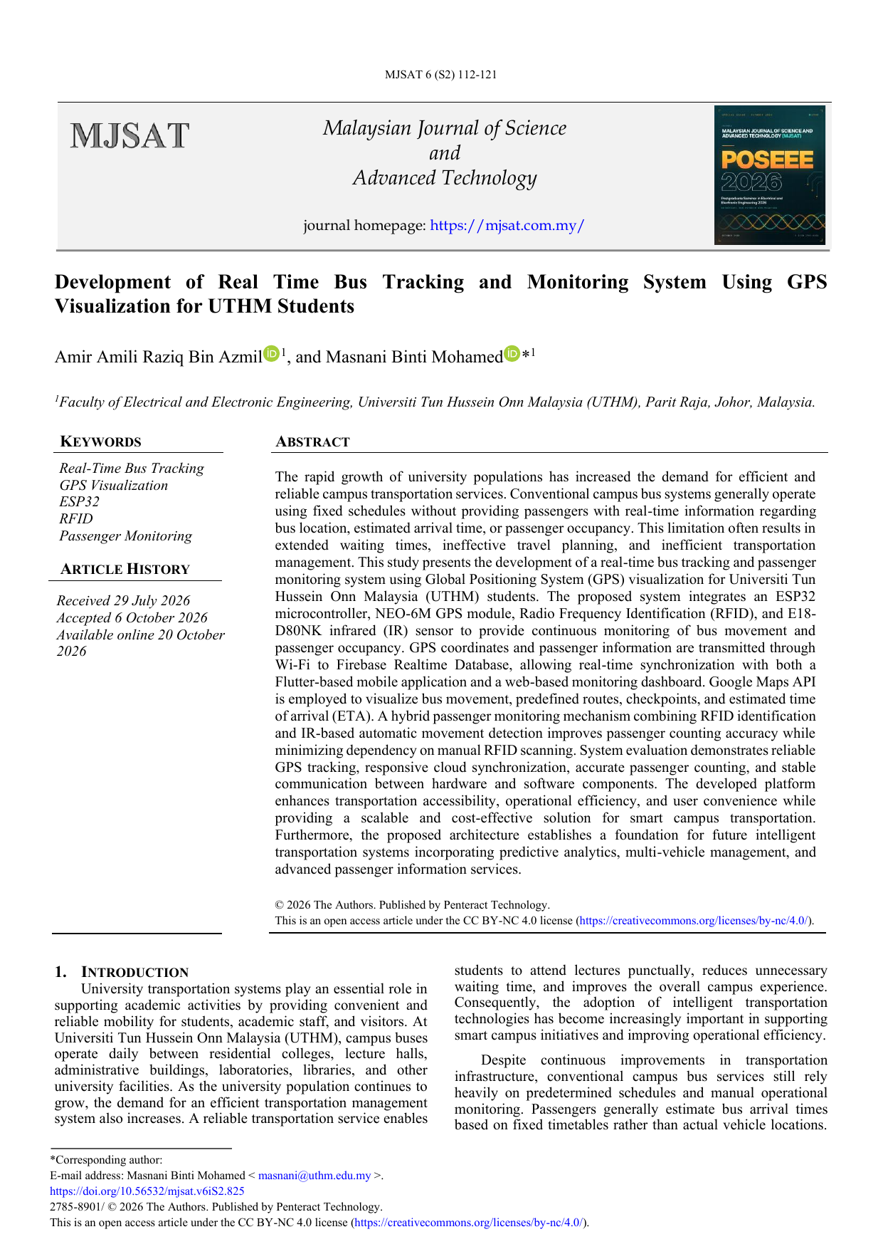 Development of Real Time Bus Tracking and Monitoring System Using GPS Visualization for UTHM Students